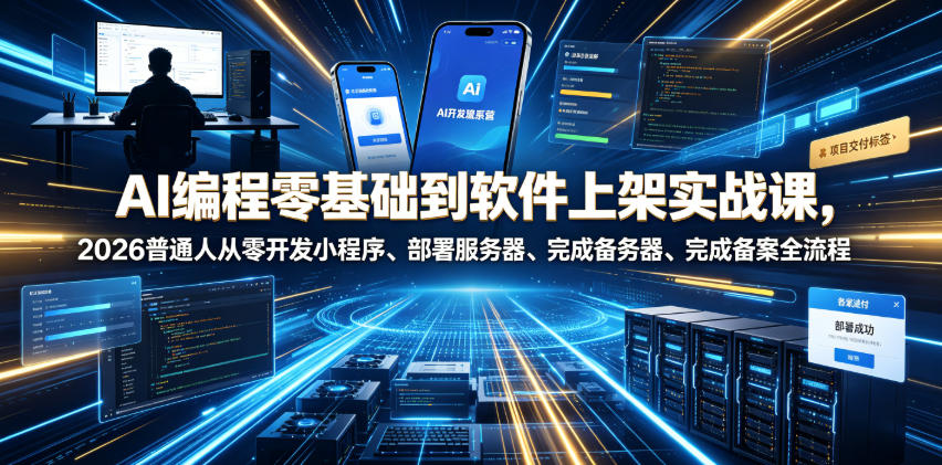 AI编程零基础到软件上架实战课，2026普通人从零开发小程序、部署服务器、完成备案全流程项目落地教程-青禾学社