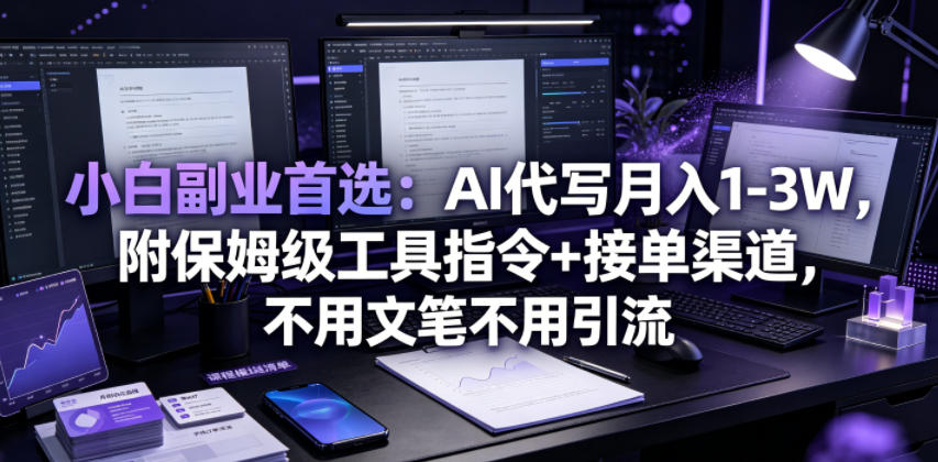 小白副业首选：AI代写月入1-3W，附保姆级工具指令+接单渠道，不用文笔不用引流【揭秘】-青禾学社