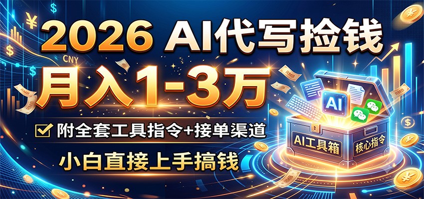 2026 AI代写捡钱，月入1-3万，附全套工具指令+接单渠道，小白直接上手搞钱-青禾学社