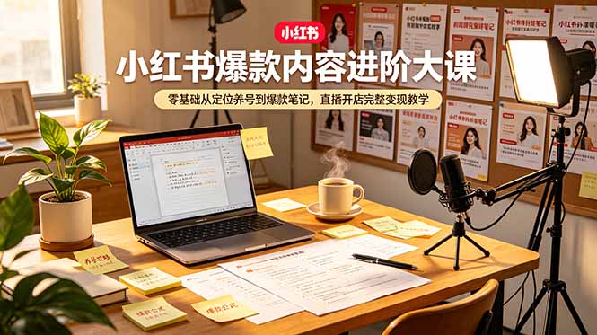 小红书爆款内容进阶大课，零基础从定位养号到爆款笔记，直播开店完整变现教学-青禾学社