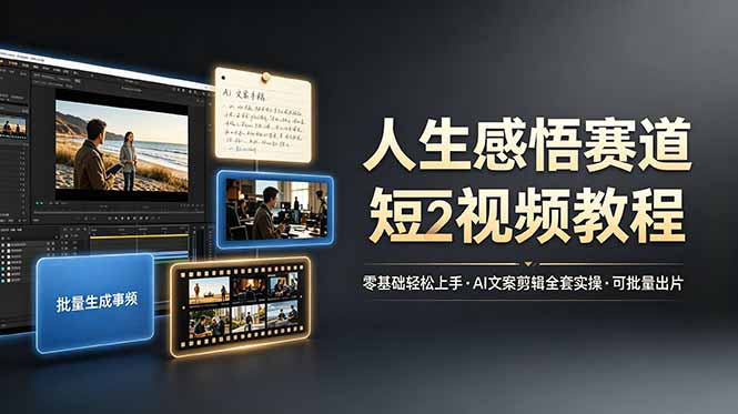 人生感悟赛道短视频教程，零基础轻松上手，AI文案剪辑全套实操可批量出片-青禾学社