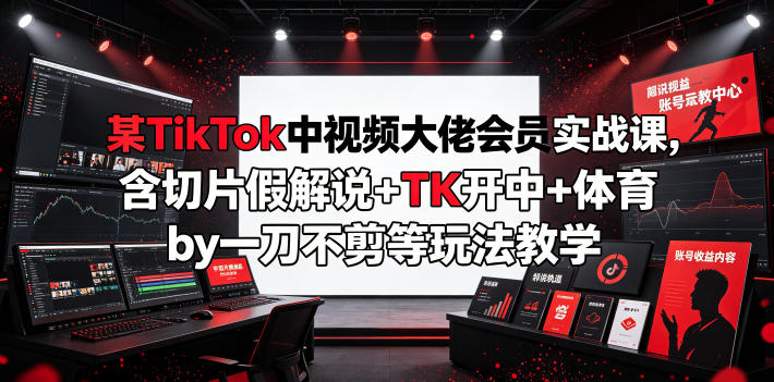 某TikTok中视频大佬会员实战课，含切片假解说+TK开中+体育by一刀不剪等玩法教学-青禾学社