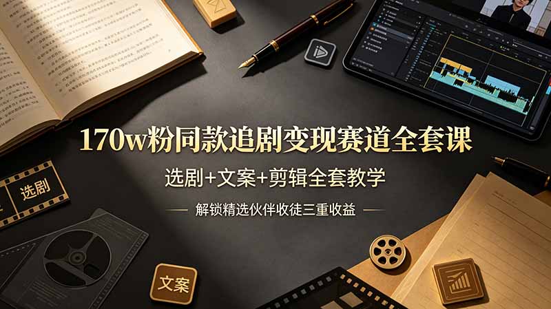 170w粉博主同款追剧变现赛道全套课，选剧+文案+剪辑全套教学，解锁精选伙伴收徒三重收益-青禾学社