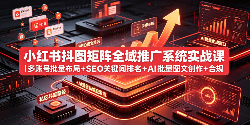 小红书抖图矩阵全域推广系统实战课｜多账号批量布局+SEO关键词排名+AI批量图文创作+合规私域导流完整落地教程-青禾学社