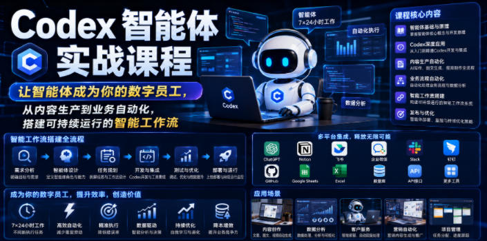 Codex智能体实战课程，让智能体成为你的数字员工，从内容生产到业务自动化，搭建可持续运行的智能工作流-青禾学社
