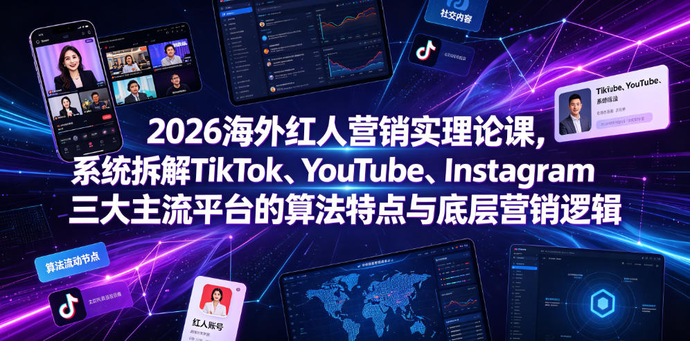 2026海外红人营销实理论课，系统拆解TikTok、YouTube、Instagram三大主流平台的算法特点与底层营销逻辑-青禾学社
