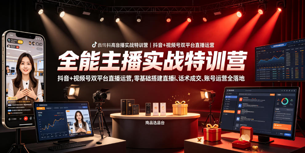 全能主播实战特训营｜抖音+视频号双平台直播运营，零基础搭建直播间、精准选品、话术成交、账号运营全落地-青禾学社