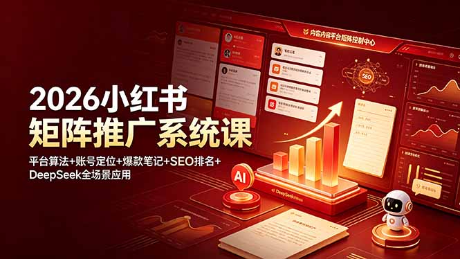 2026小红书矩阵推广系统课：平台算法+账号定位+爆款笔记+SEO排名+DeepSeek全场景应用-青禾学社