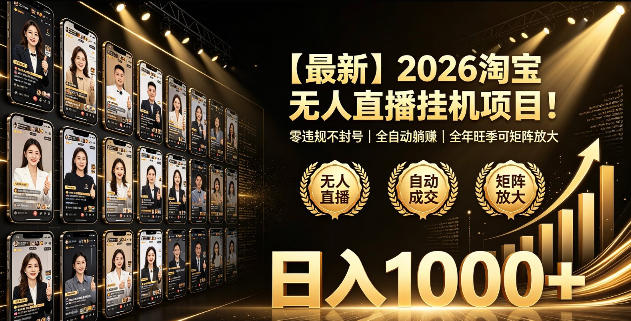 2026淘宝无人直播挂播项目！零违规不封号，全自动躺賺，全年旺季可矩阵放大，日入1000+【揭秘】-青禾学社