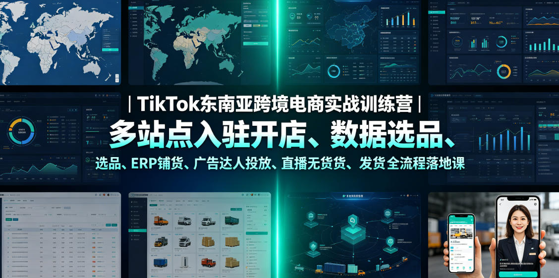 TikTok东南亚跨境电商实战训练营｜多站点入驻开店、数据选品、ERP铺货、广告达人投放、直播无货源发货全流程落地课-青禾学社