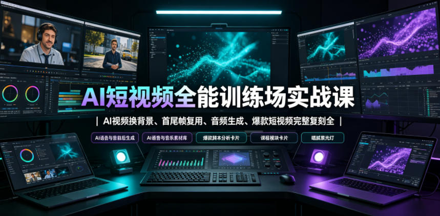 AI短视频全能训练场实战课｜AI视频换背景、首尾帧复用、音频生成、爆款短视频完整复刻全套实操教学-青禾学社