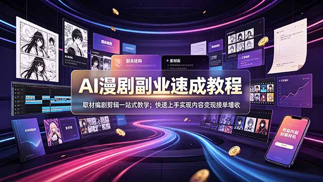 AI漫剧副业速成教程，取材编剧剪辑一站式教学；快速上手实现内容变现接单增收-青禾学社