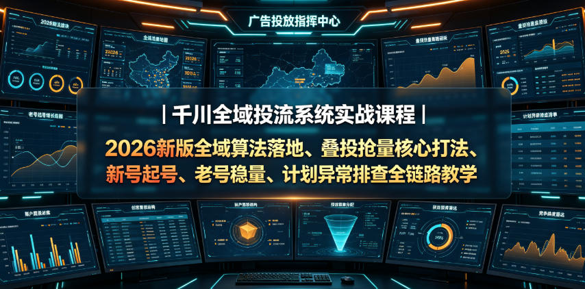 千川全域投流系统实战课程｜2026新版全域算法落地、叠投抢量核心打法、新号起号、老号稳量、计划异常排查全链路教学-青禾学社