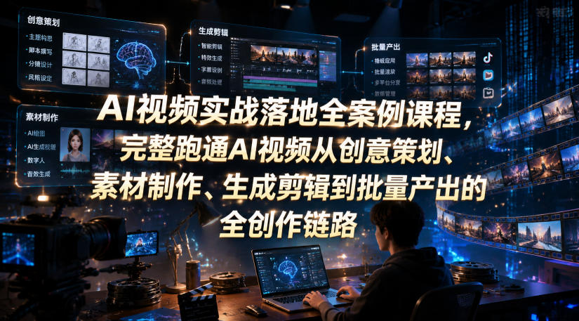AI视频实战落地全案例课程，完整跑通AI视频从创意策划、素材制作、生成剪辑到批量产出的全创作链路-青禾学社