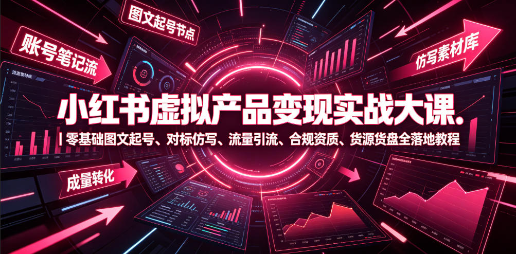 小红书虚拟产品变现实战大课｜零基础图文起号、对标仿写、流量引流、合规资质、货源货盘全落地教程-青禾学社