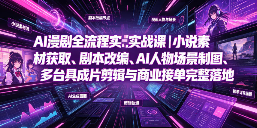 AI漫剧全流程实战课｜小说素材获取、剧本改编、AI人物场景制图、多工具成片剪辑、平台付费变现与商业接单完整落地-青禾学社