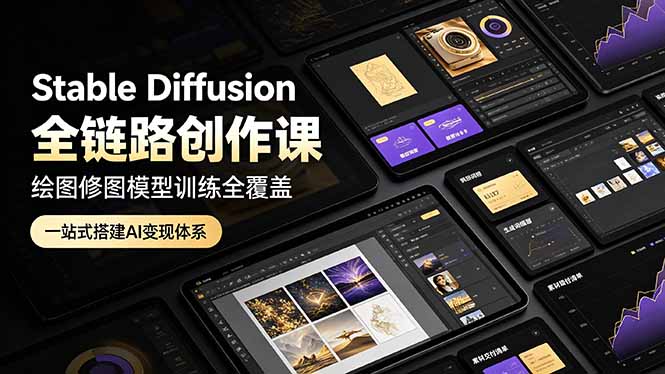 Stable Diffusion全链路创作课，绘图修图模型训练全覆盖，一站式搭建AI变现体系-青禾学社