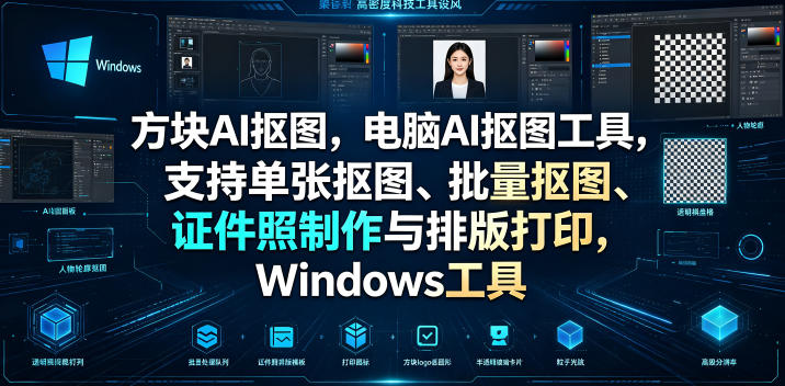 方块AI抠图，电脑AI抠图工具，支持单张抠图、批量抠图、证件照制作与排版打印，Windows工具-青禾学社