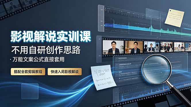 影视解说实训课：不用自研创作思路，万能文案公式直接套用，搭配全套剪辑教程，快速入局影视解说-青禾学社