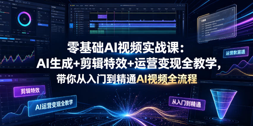 零基础AI视频实战课：AI生成+剪辑特效+运营变现全教学，带你从入门到精通AI视频全流程-青禾学社