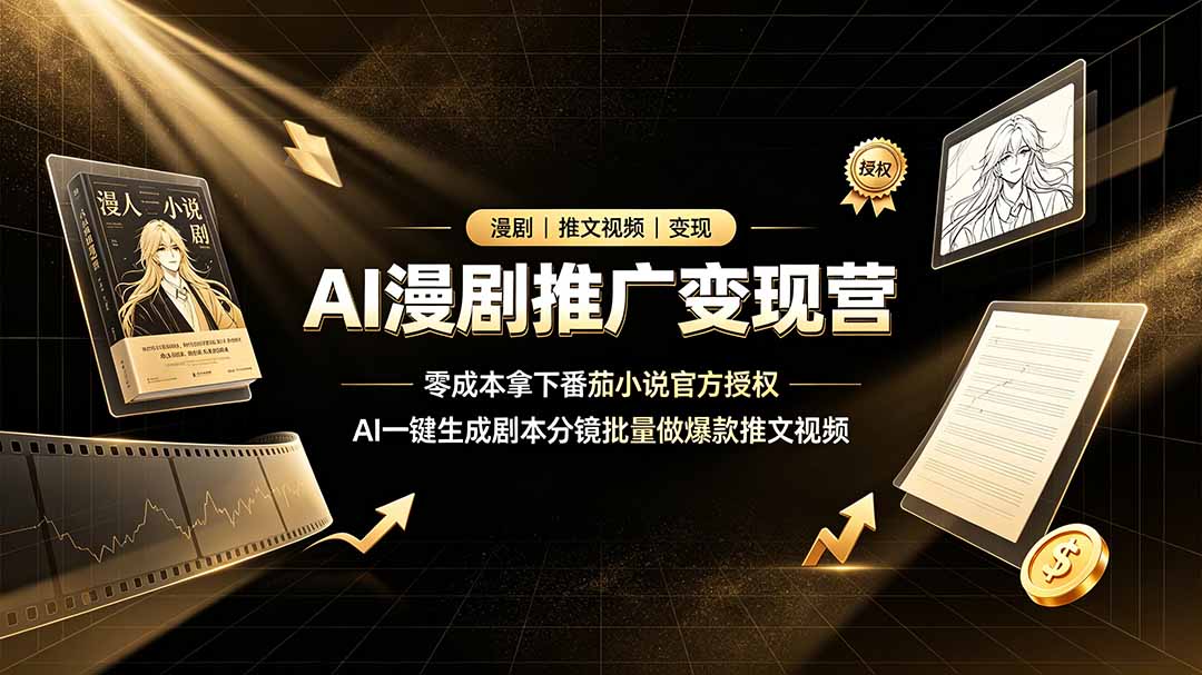 AI漫剧推广变现营，零成本拿下番茄小说官方授权，AI一键生成剧本分镜批量做爆款推文视频-青禾学社