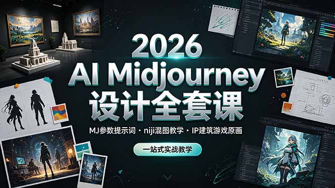 2026 AI Midjourney设计全套课，MJ参数提示词niji混图教学，IP建筑游戏原画一站式实战教学-青禾学社