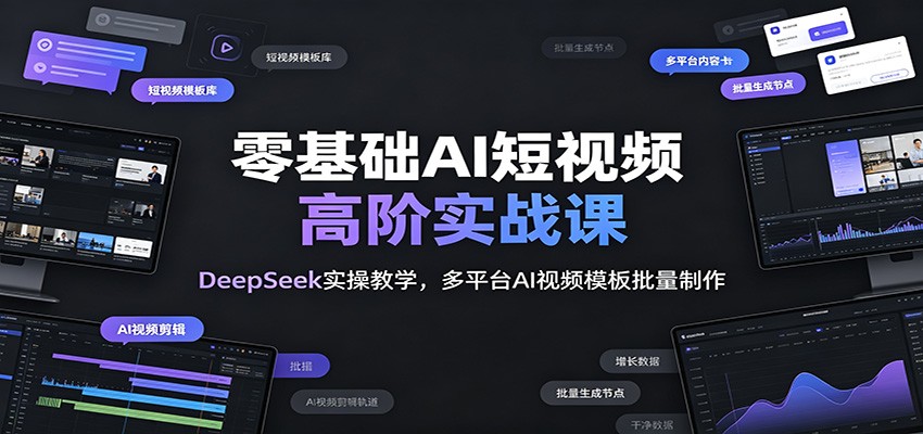 零基础AI短视频高阶实战课：DeepSeek实操教学，多平台AI视频模板批量制作-青禾学社