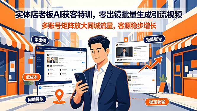 实体店老板AI获客特训,零出镜批量生成引流视频,多账号矩阵放大同城流量,客源稳步增长-青禾学社