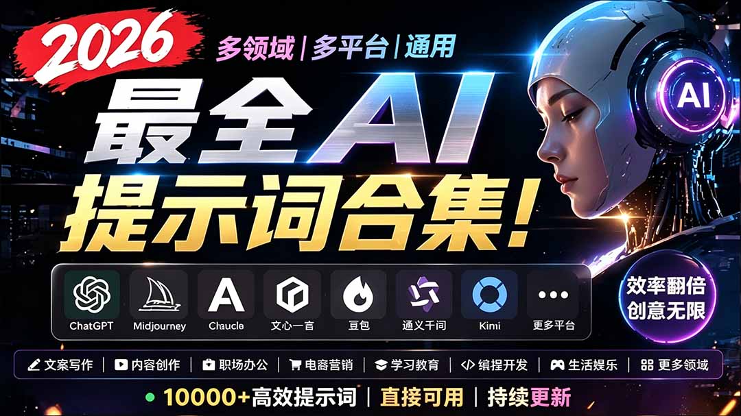 2026最全AI提示词合集！多领域多平台通用，涵盖AI绘画、电商主图、爆款文案，脚本创作等-青禾学社