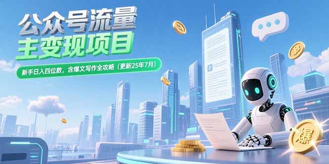 公众号流量主变现项目，新手日入四位数，含爆文写作全攻略(更新25年7月-青禾学社