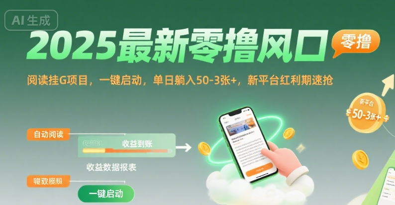 2025最新零撸风口,阅读挂G项目,一键启动,单日躺入 50-3张+,新平台红利期速抢【揭秘】-青禾学社