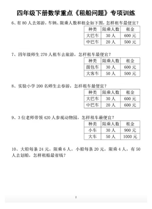 四下数学人教版《租船问题》专项训练-青禾学社