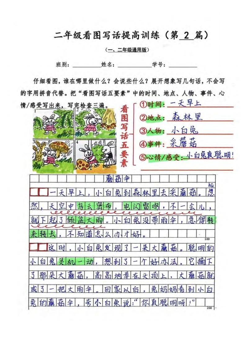 二年级上语文看图写话提高训练30篇30页（参考范文）-青禾学社