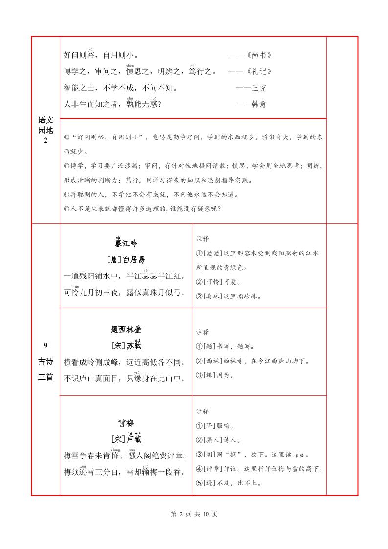 25秋四上语文必背内容+默写表（10页）-青禾学社