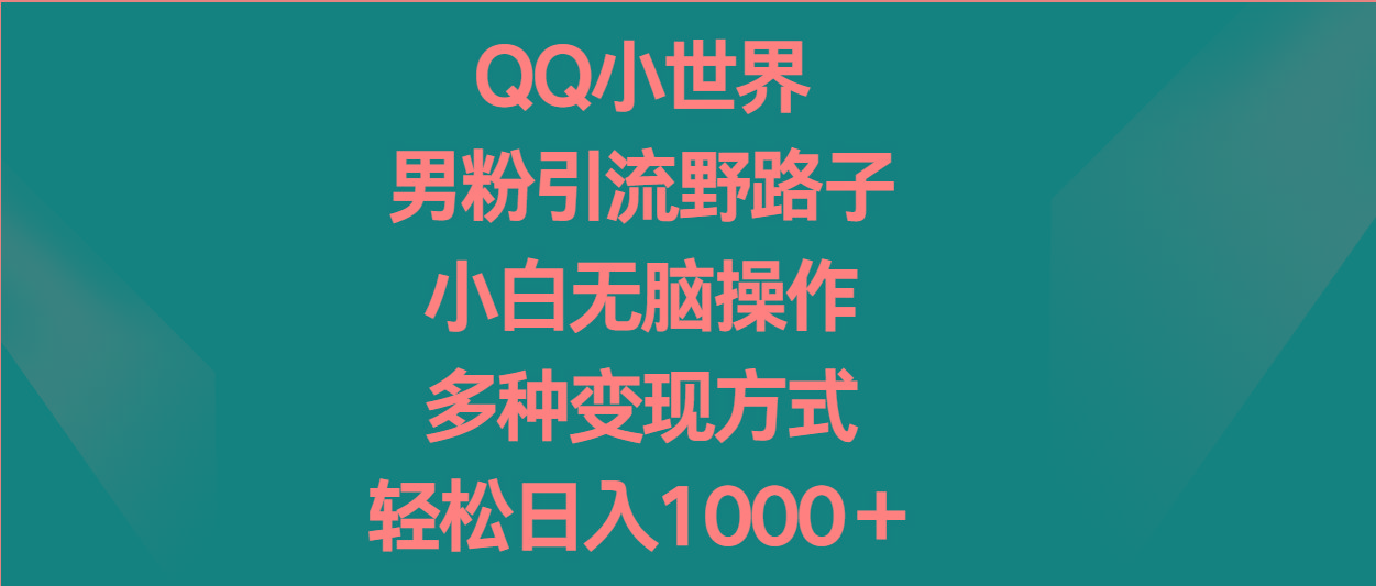 QQ小世界男粉引流野路子,小白无脑操作,多种变现方式轻松日入1000+-青禾学社