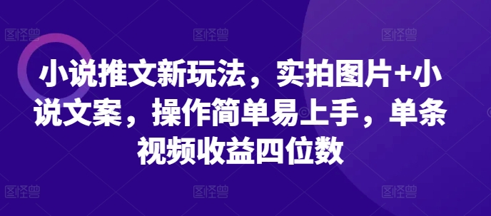 小说推文新玩法,实拍图片+小说文案,操作简单易上手,单条视频收益四位数-青禾学社