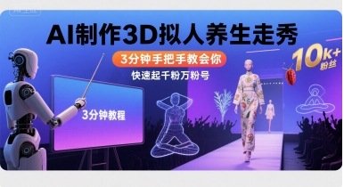Ai制作3D拟人养生走秀,3分钟手把手教会你,快速起千粉万粉号-青禾学社