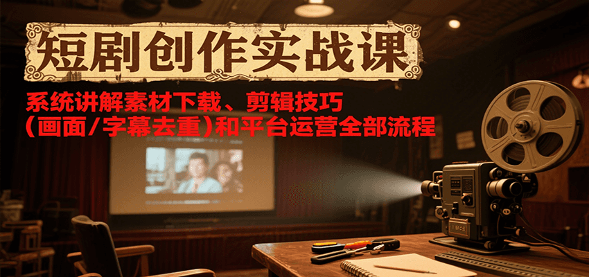 短剧创作实战课,系统讲解素材下载、剪辑技巧(画面/字幕去重)和平台运营全部流程-青禾学社