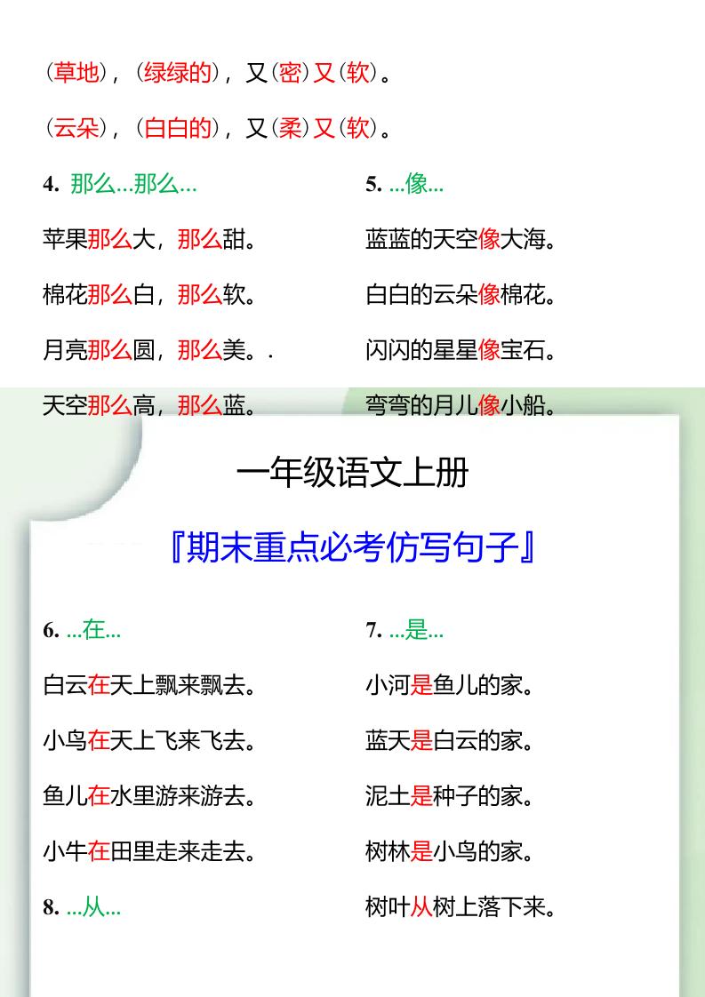 【2025秋新版】一年级语文上册期末重点必考仿写句子-青禾学社