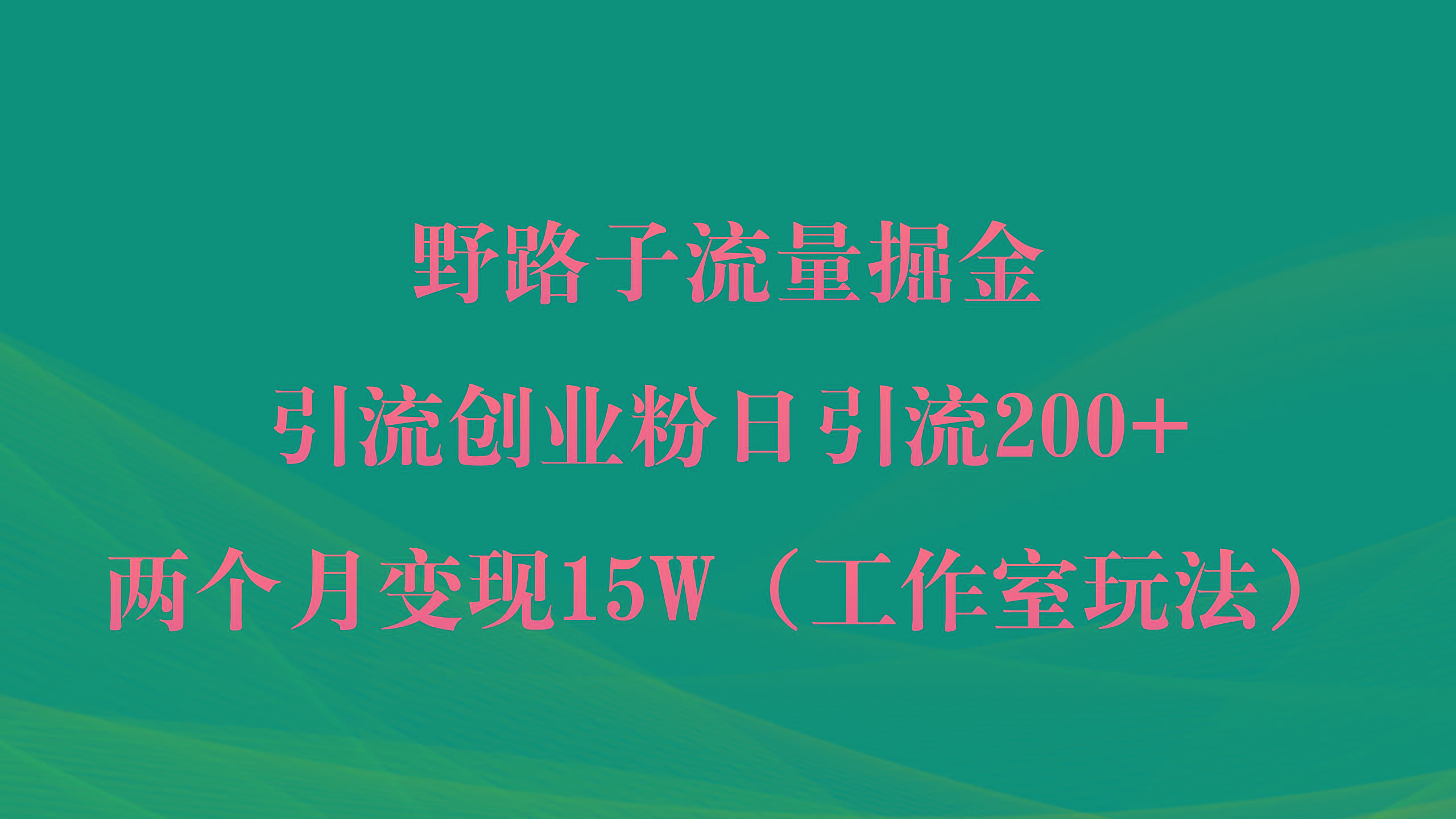 (9513期)野路子流量掘金，引流创业粉日引流200+，两个月变现15W(工作室玩法))-青禾学社