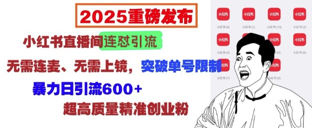 2025重磅发布:小红书直播间连怼引流,无需连麦、无需上镜,突破单号限制,暴力日引流600+-青禾学社