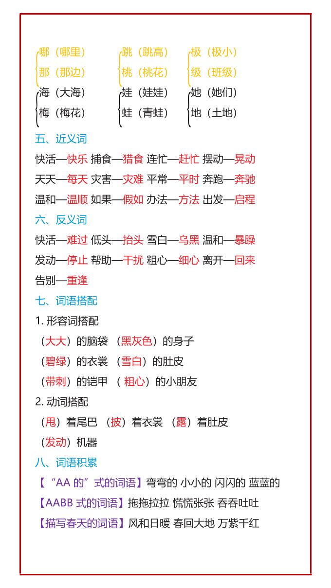 【2025秋新版】二年级语文上册必考1-4单元期中考点归纳-青禾学社
