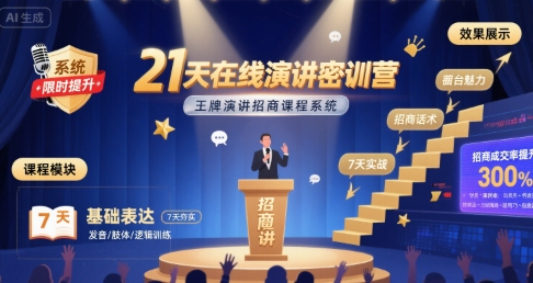 21天在线演讲密训营，王牌演讲招商课程系统-青禾学社
