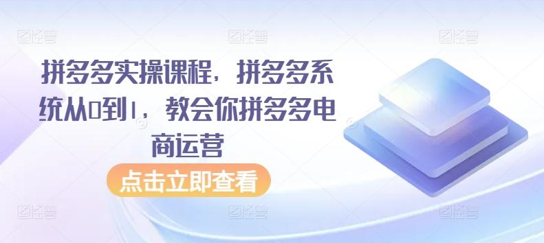 拼多多实操课程,拼多多系统从0到1,教会你拼多多电商运营-青禾学社