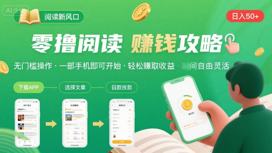 零撸阅读新风口，无门槛轻松挣，一部手机，日入 50-3张【揭秘】-青禾学社