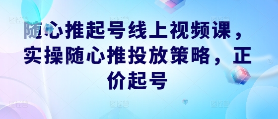 随心推起号线上视频课,实操随心推投放策略,正价起号-青禾学社