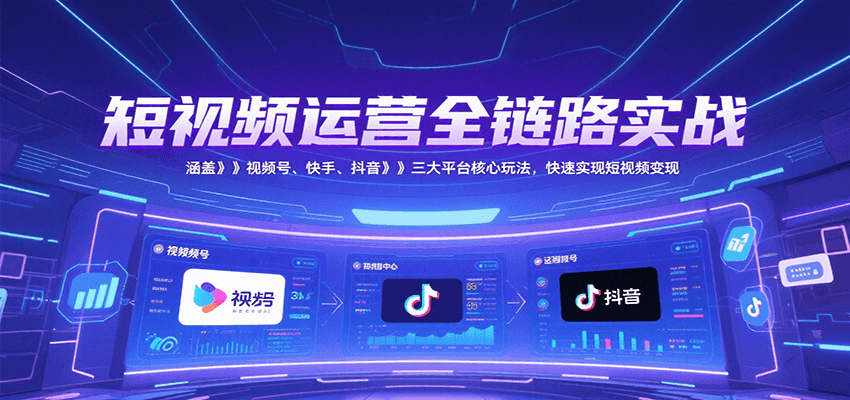 短视频运营全链路实战,涵盖视频号、快手、抖音三大平台核心玩法,快速实现变现!-青禾学社