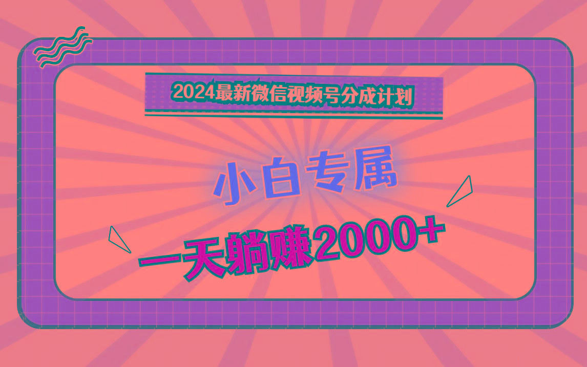 2024最新微信视频号分成计划,对新人友好,一天躺赚2000+-青禾学社