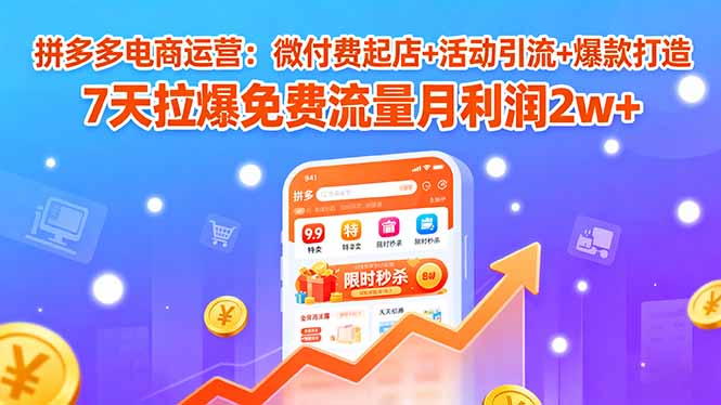 拼多多电商运营:微付费起店+活动引流+爆款打造 7天拉爆免费流量月利润2w+-青禾学社