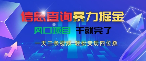 信息查询暴力掘金，一天三条视频，轻松变现四位数，风口项目干就完了【揭秘】-青禾学社